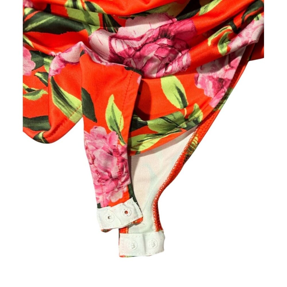 Zara Womens Bright Floral Bodysuit/Swimsuit Tropical Orange & Pink Size M - Picture 5 of 9
